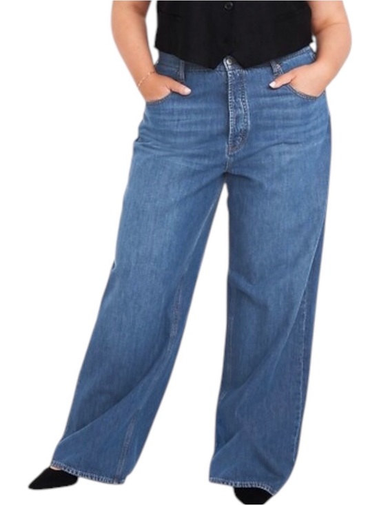 Old Navy Denim - NEW Old Navy Slouchy Wide Leg Jeans Mid Rise Medium Blue Wash Button Fly Size 16
